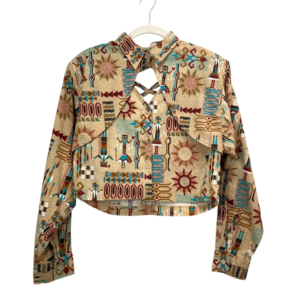 Vintage Wrangler aztec print crop shirt top Size L‎ western cowgirl rodeo - Picture 2 of 8